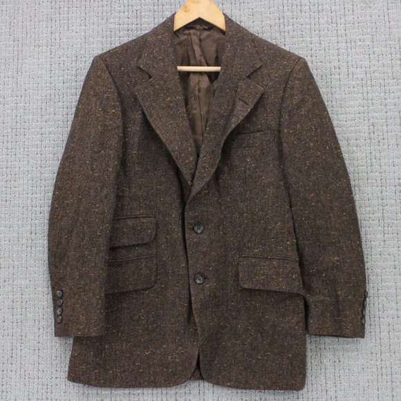 Vintage Kingsridge Wool Blazer Mens Medium M Brown Knit Two Button Front Lined - Picture 1 of 12